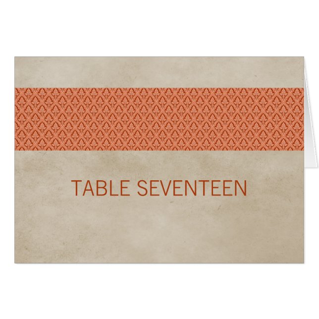 Orange Rustic Damask Tischnummer (Vorderseite (Horizontal))