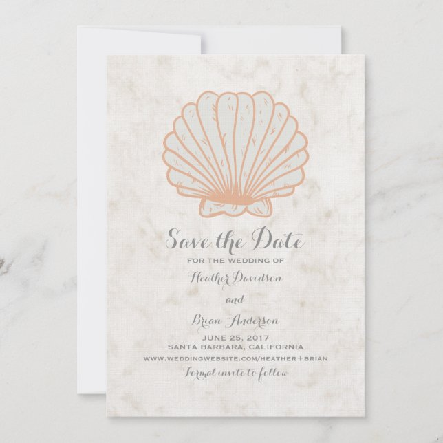 Orange Rustic Seashell Save the Date einladen (Vorderseite)