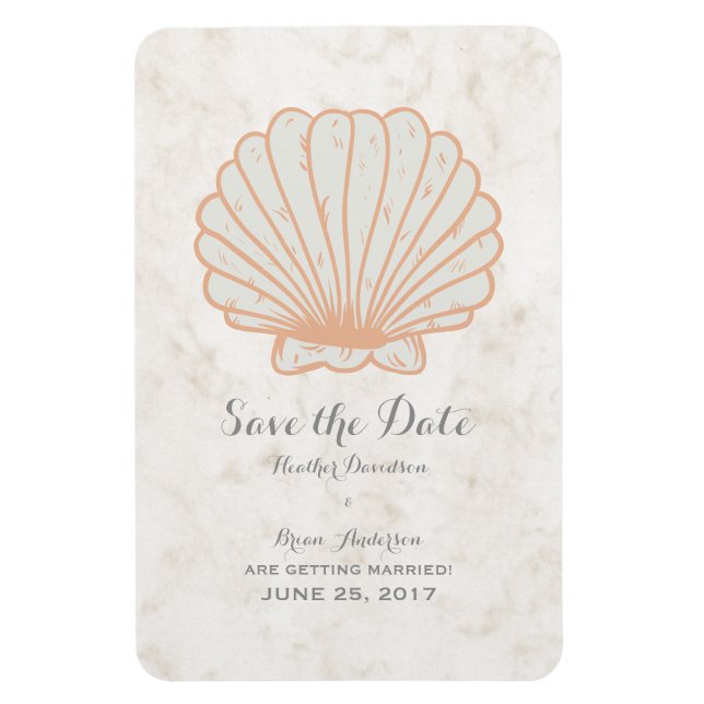 Orange Rustic Seashell Save the Date Magnet (Vertikal)
