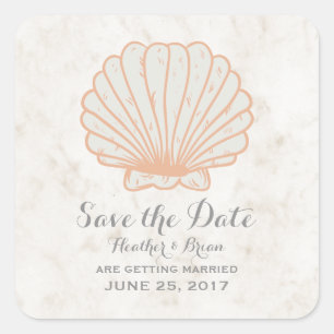 Orange Rustic Seashell Save the Date Quadratischer Aufkleber