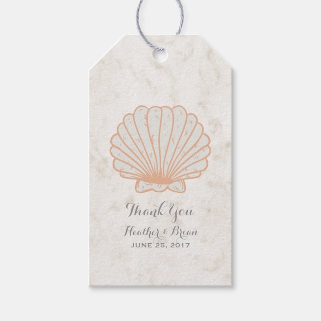 Orange Rustic Seashell Wedding Geschenkanhänger (Vorderseite)