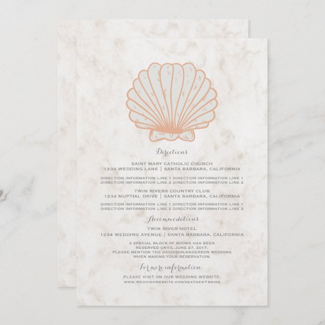 Orange Rustic Seashell Wedding Information Einladung (Vorne/Hinten)