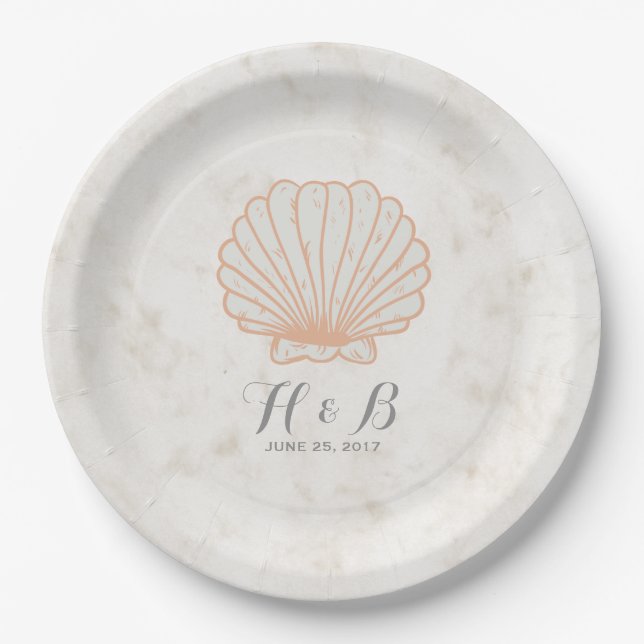 Orange Rustic Seashell Wedding Pappteller (Vorderseite)