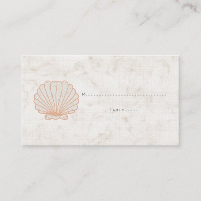 Orange Rustic Seashell Wedding Platzkarten (Vorderseite)