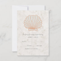Orange Rustic Seashell Wedding RSVP Card
