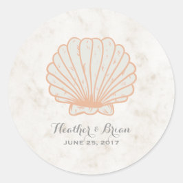 Orange Rustic Seashell Wedding Runder Aufkleber