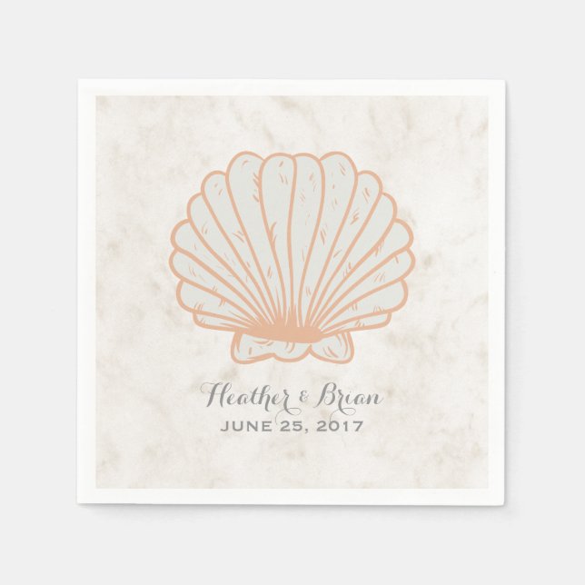 Orange Rustic Seashell Wedding Serviette (Vorderseite)