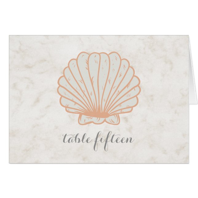Orange Rustic Seashell Wedding Tischnummer (Vorderseite (Horizontal))