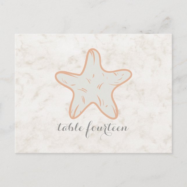 Orange Rustic Starfish Tischnummer Postkarte (Vorderseite)