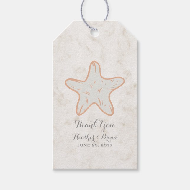 Orange Rustic Starfish Wedding Geschenkanhänger (Vorderseite)