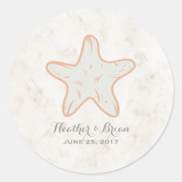Orange Rustic Starfish Wedding Runder Aufkleber