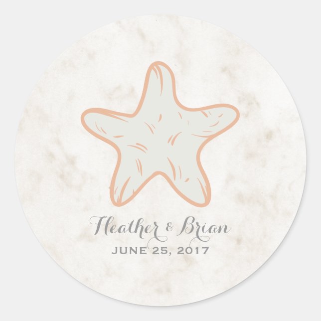 Orange Rustic Starfish Wedding Runder Aufkleber (Vorderseite)
