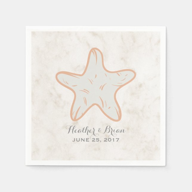 Orange Rustic Starfish Wedding Serviette (Vorderseite)