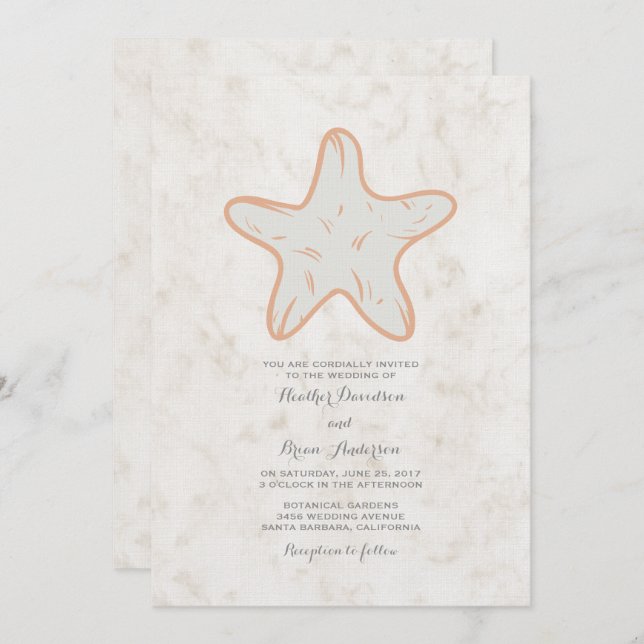Orange Rustic Starfish Wedite Einladung (Vorne/Hinten)