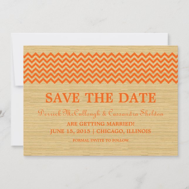 Orange Rustic Zickzack Save the Date einladen Einladung (Vorderseite)