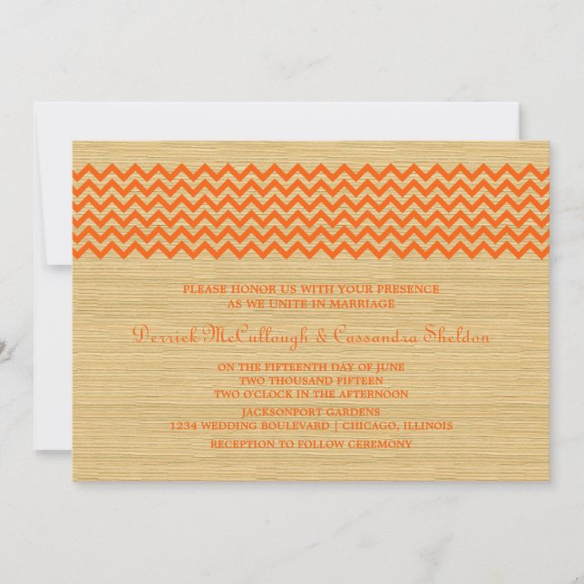 Orange Rustic Zickzack Wedding Einladung (Vorderseite)