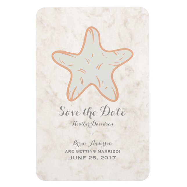 Orange Rusticus Starfish Save the Date Magnet (Vertikal)