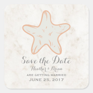 Orange Rusticus Starfish Save the Date Quadratischer Aufkleber