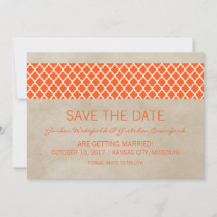 Orange rustikale Quatrefolie Save the Date einlade Einladung
