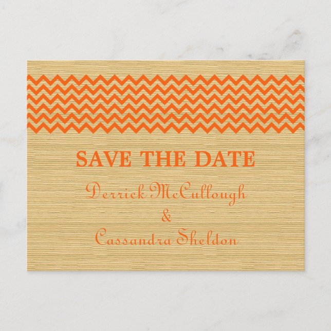 Orange Rustikale Zickzack Save the Date Postkarte (Vorderseite)