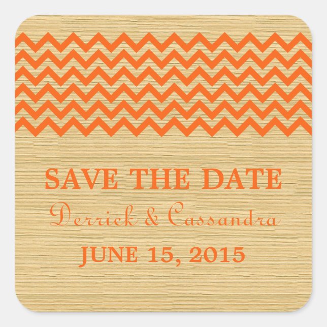 Orange Rustikale, Zickzack Save the Date Stickers (Vorderseite)