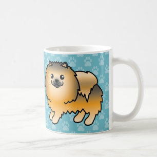 Orange Sable Happy Pomeranian Hunde auf Blau Tasse