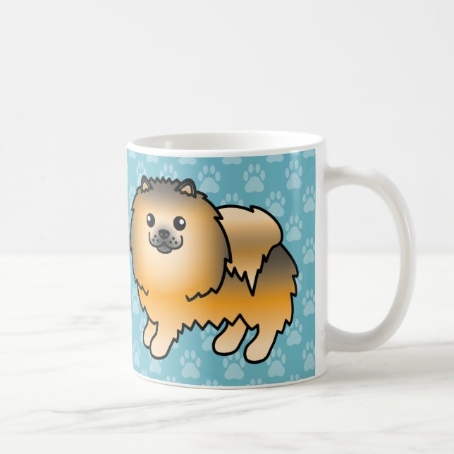 Orange Sable Happy Spitz Hunde auf blau Tasse (Rechts)