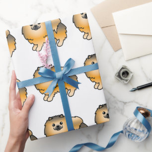 Orange Sable Pomeranian Süßes Cartoon-Hundemuster Geschenkpapier