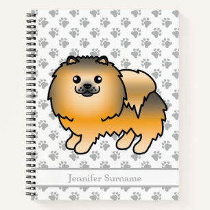 Orange Sable Spitz Cartoon Dog & Custom Text Notizbuch