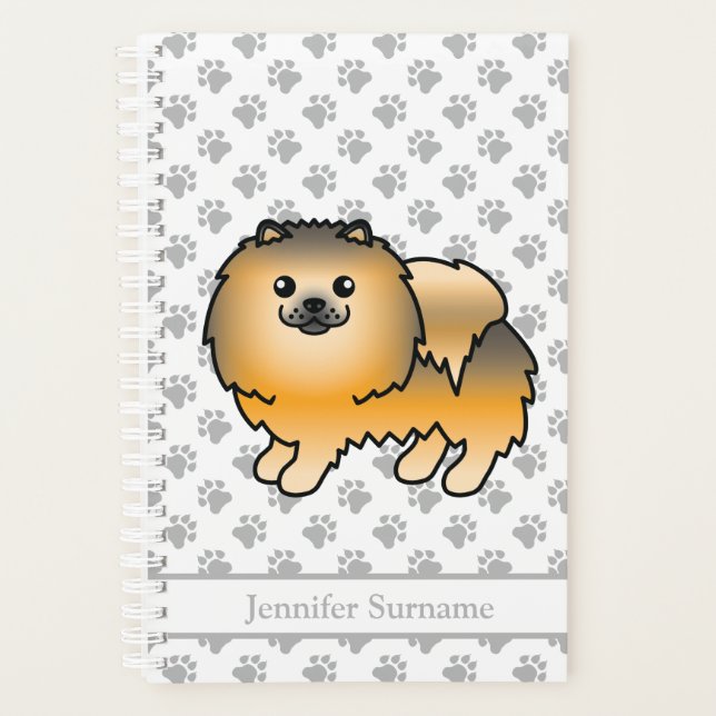 Orange Sable Spitz Cartoon Dog & Custom Text Planer (Vorderseite)