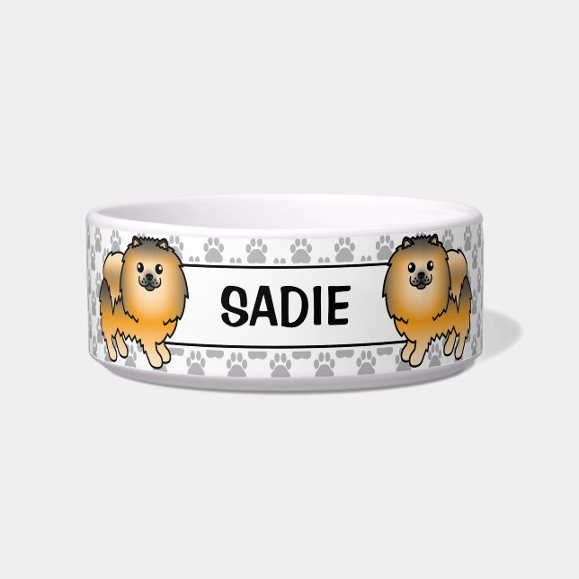 Orange Sable Spitz Niedlich Cartoon Dog & Name Napf (Vorderseite)