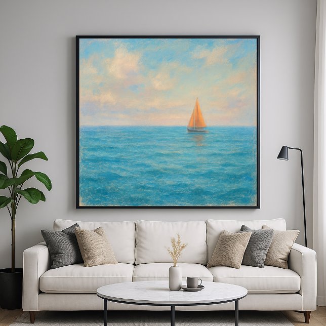 Orange Sailboat Voyage - Pastel Painting Style Art Poster (Von Creator hochgeladen)