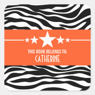 Orange Sassy Star Zebra Buchzeichen Stickers