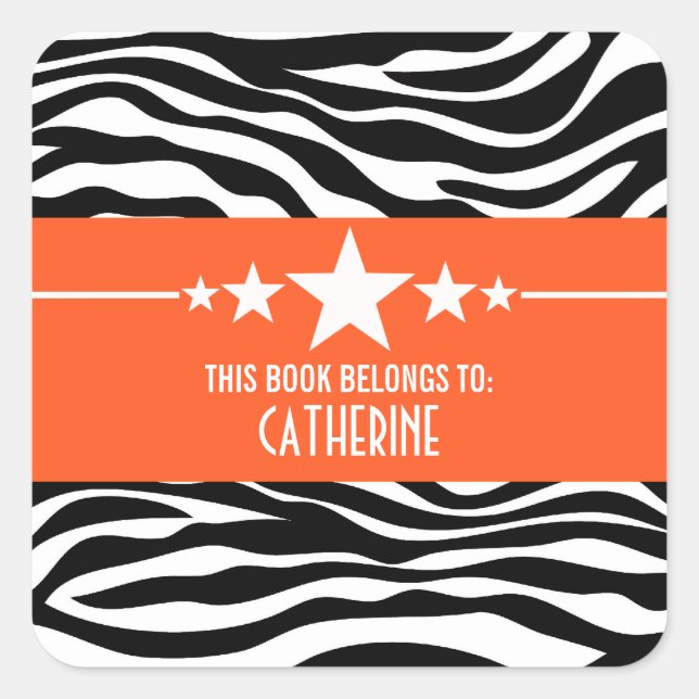 Orange Sassy Star Zebra Buchzeichen Stickers (Vorderseite)
