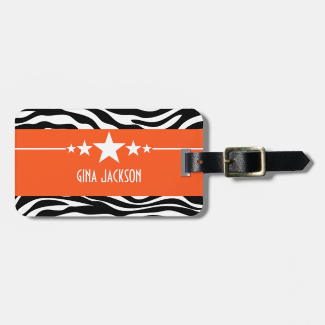 Orange Sassy Star Zebra Gepäckträger Tag Gepäckanhänger (Vorderseite horizontal)