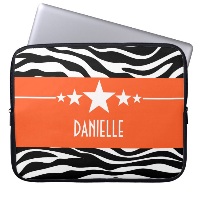 Orange Sassy Star Zebra Laptop Sleeve (Vorderseite)