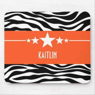 Orange Sassy Star Zebra Mousepad
