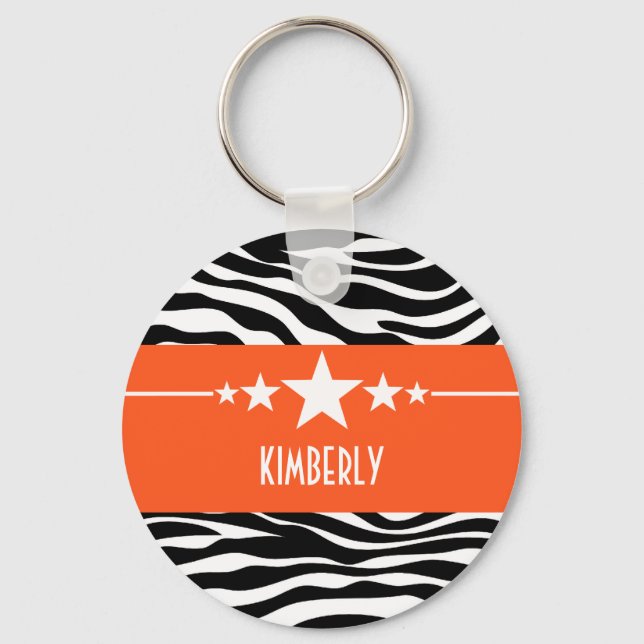 Orange Sassy Star Zebra Schlüsselanhänger (Vorderseite)