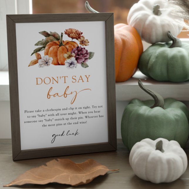 Orange Say Baby Game nicht Poster (Don't Say Baby Game Sign Baby Shower Fall Pumpkins)