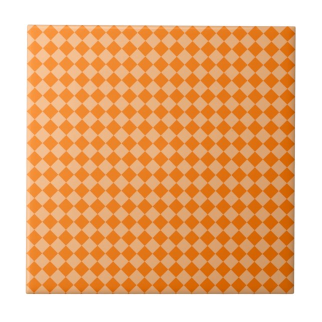Orange Schachbrett Diamond Pattern Fliese (Vorderseite)