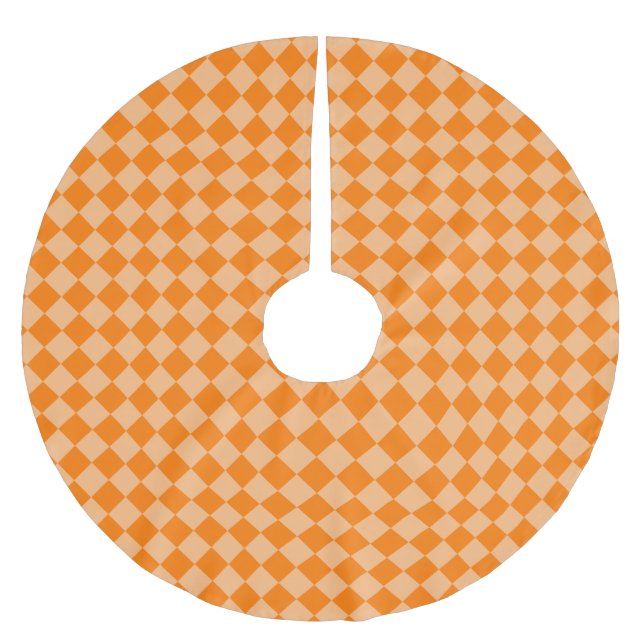 Orange Schachbrett Diamond Pattern Polyester Weihnachtsbaumdecke (Vorderseite)
