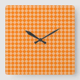 Orange Schachbrett Diamond Pattern Quadratische Wanduhr