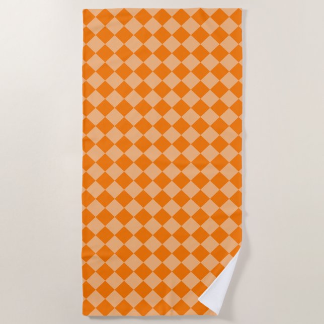 Orange Schachbrett Diamond Pattern Strandtuch (Vorderseite)