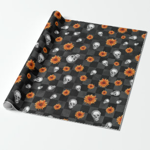 Orange Schädel und Sonnenblumen Serie Design 11 Geschenkpapier