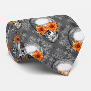 Orange Schädel und Sonnenblumen Serie Design 9  Krawatte
