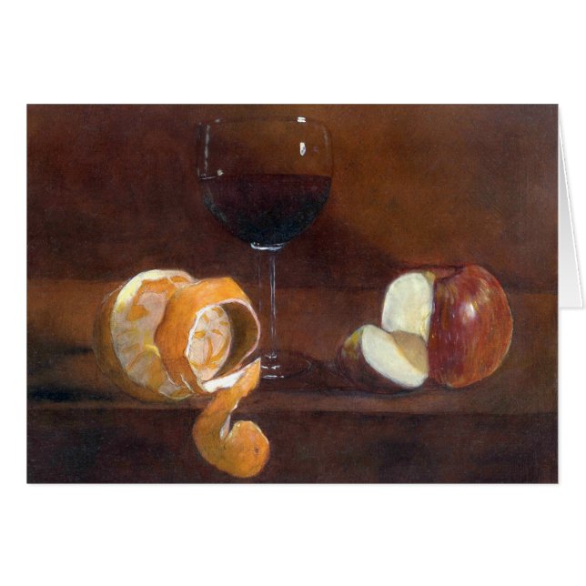 Orange Schale, Apple und ein Glas Rotwein (Vorderseite (Horizontal))