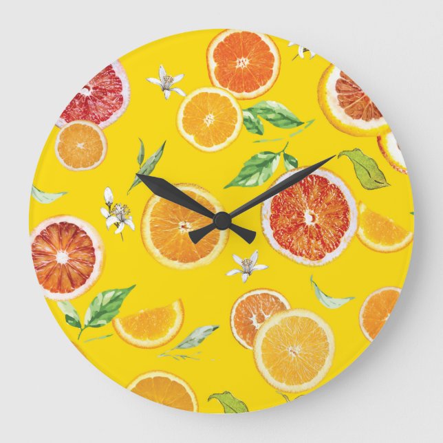 Orange-Scheiben #pattern #trendy #style Große Wanduhr (Vorderseite)