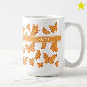 Orange Schmetterlinge & Punkte Benutzername Monogr Kaffeetasse