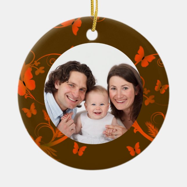 Orange Schmetterlings-Rahmen Keramik Ornament (Vorne)