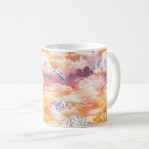 Orange Schneegipfel Sonnenuntergang Aquarell Natur Kaffeetasse